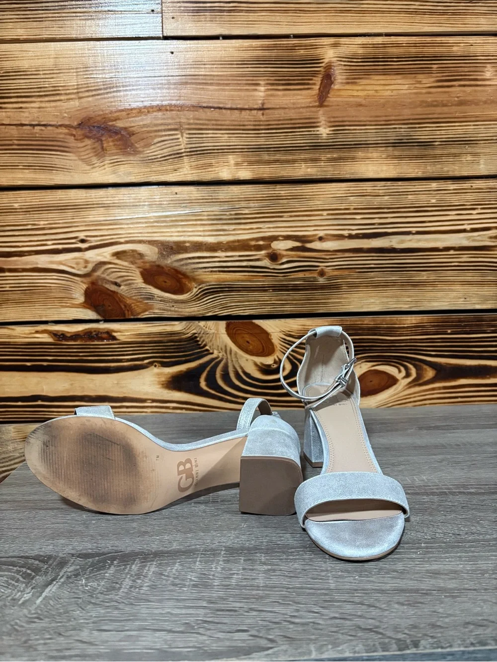 Gianni Bini Silver Block Heel Ankle-Strap Sandals